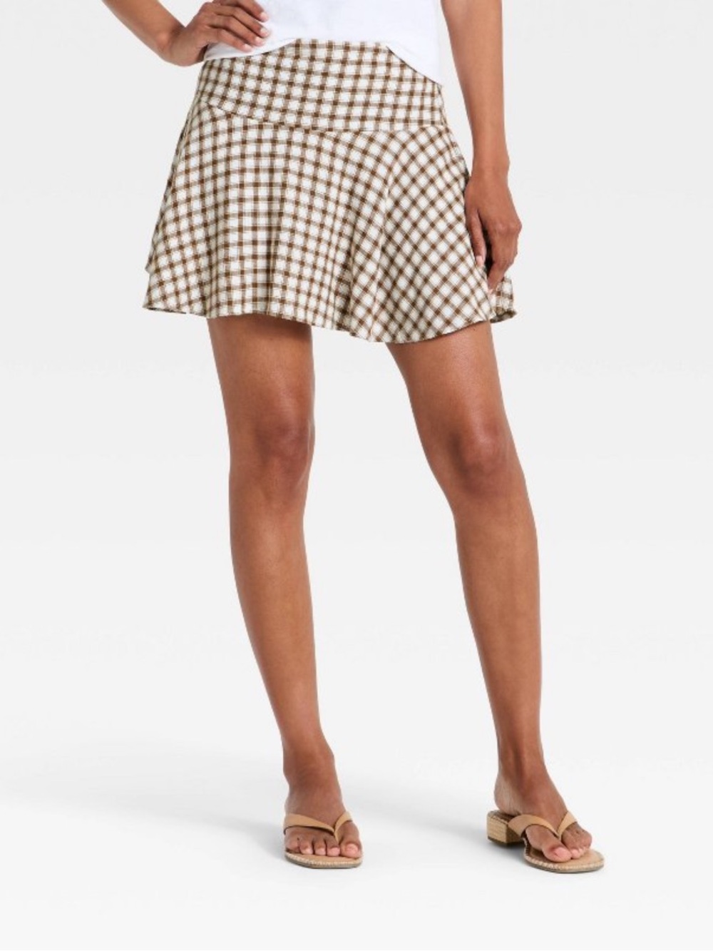 NWT Universal Thread Cream and Brown Checked Mini Skirt